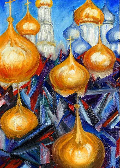  Greeting Card featuring the painting Russian Domes by Helen Kagan