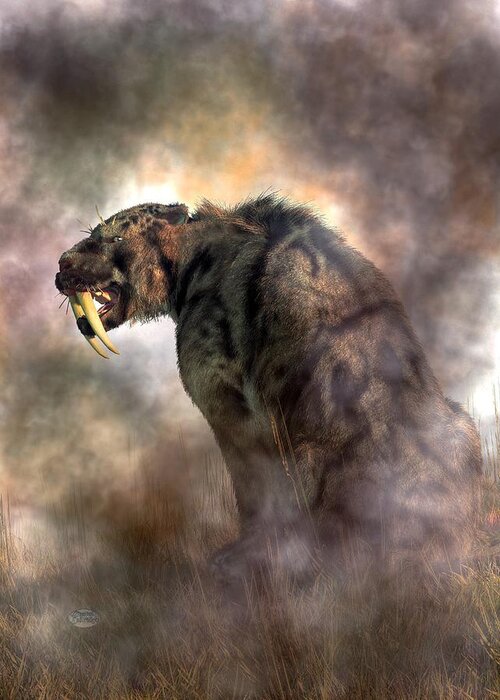 Sabertooth Greeting Card featuring the digital art Sabertooth in Fog by Daniel Eskridge