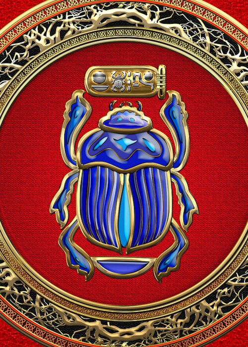 'treasure Trove' Collection By Serge Averbukh Greeting Card featuring the digital art Sacred Egyptian Scarab by Serge Averbukh