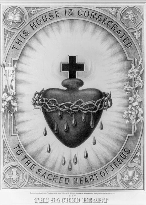 1874 Greeting Card featuring the painting Sacred Heart Of Jesus by Granger