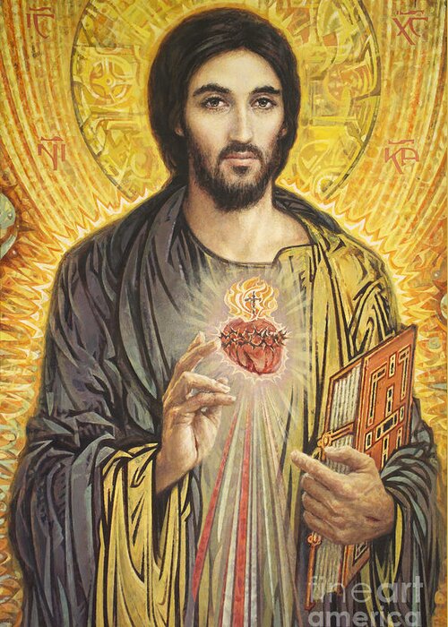 Sacred Heart Of Jesus Greeting Card featuring the painting Sacred Heart of Jesus olmc by Smith Catholic Art
