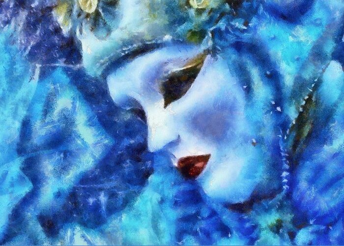 Masque Greeting Card featuring the digital art Sad Masque by Lilia S