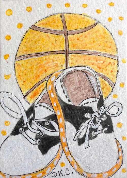 Basketball Greeting Card featuring the painting Saddle Oxfords and Basketball by Kathy Marrs Chandler