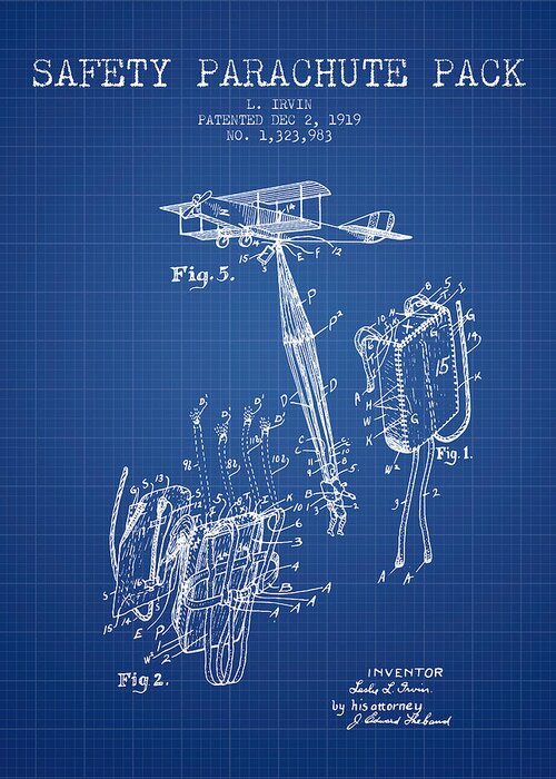 Parachute Greeting Card featuring the digital art Safety parachute patent from 1919 - Blueprint by Aged Pixel