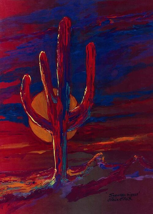 Hot Greeting Card featuring the painting Saguaro Sizzle by Elaine Elliott