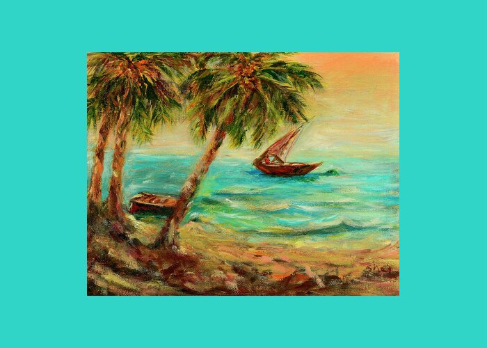 Indian Ocean Greeting Card featuring the painting Sail boats on Indian Ocean by Sher Nasser