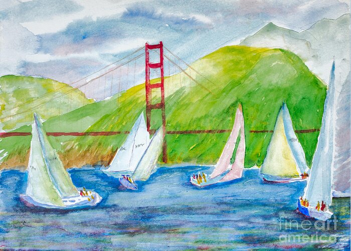 Nature Greeting Card featuring the painting Sailboat Race at the Golden Gate by Walt Brodis