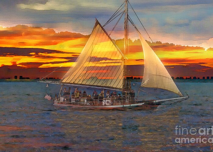 Sailing Greeting Card featuring the photograph Sailing At Sunset by Jeff Breiman
