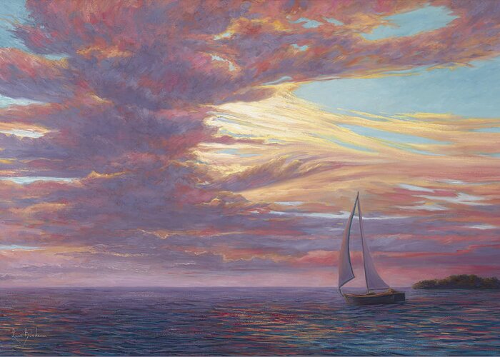 Sailboat Greeting Card featuring the painting Sailing Away by Lucie Bilodeau