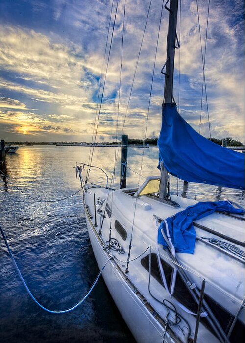 Boats Greeting Card featuring the photograph Sailing Blues by Debra and Dave Vanderlaan