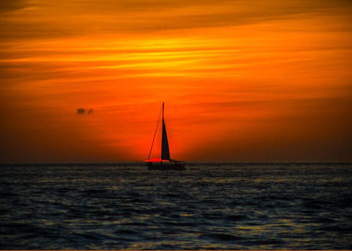 Sunset Greeting Card featuring the photograph Sailing in the Sunset by George Kenhan