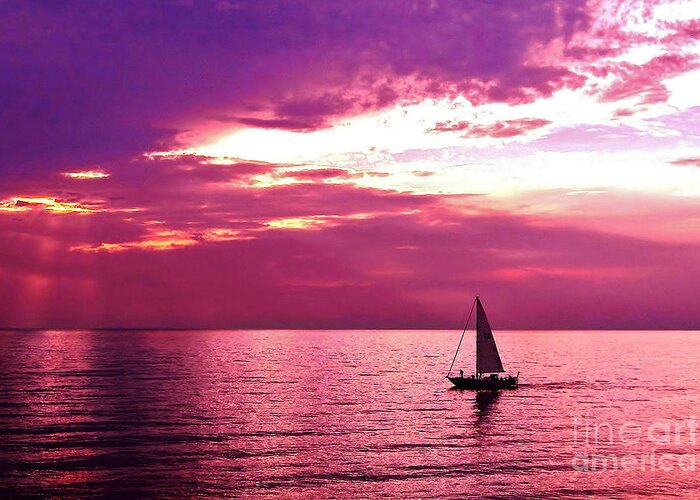 Sunset Greeting Card featuring the photograph Sailing Into The Setting Sun by Kathi Mirto