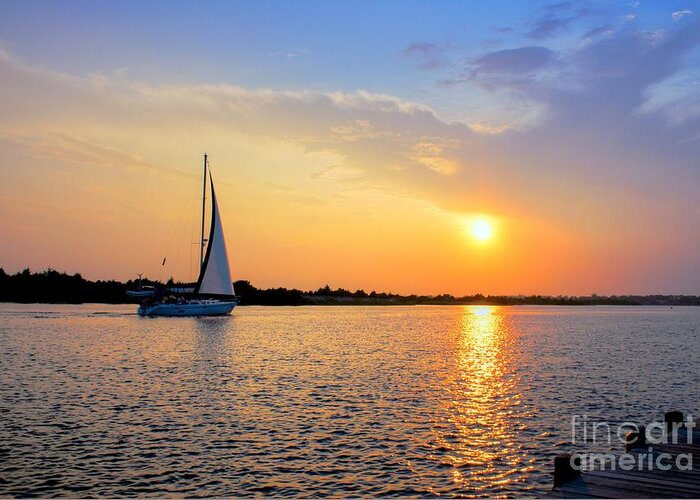 Sailing Greeting Card featuring the photograph Sailing Into The Sunset by Benanne Stiens
