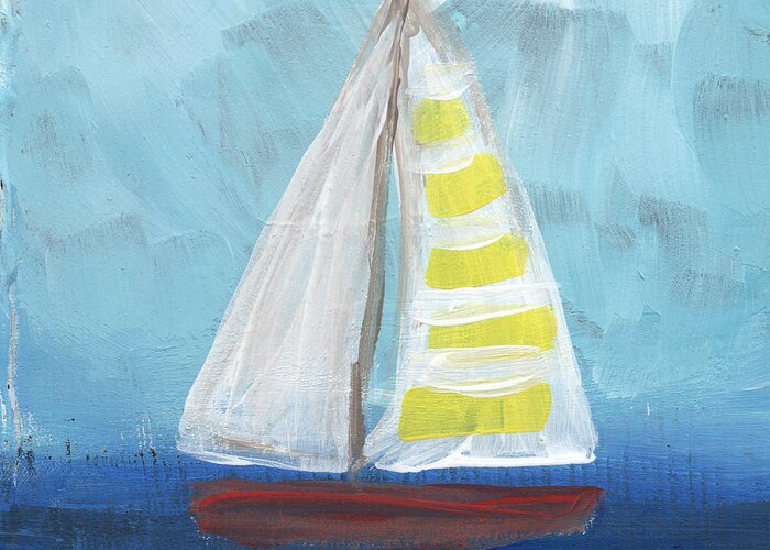Boat Greeting Card featuring the painting Sailing- Sailboat Painting by Linda Woods