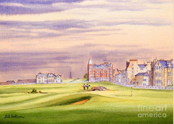 Golf Course Paintings Greeting Card featuring the painting The Greatest Golf Course In Scotland. Green #17 by Bill Holkham