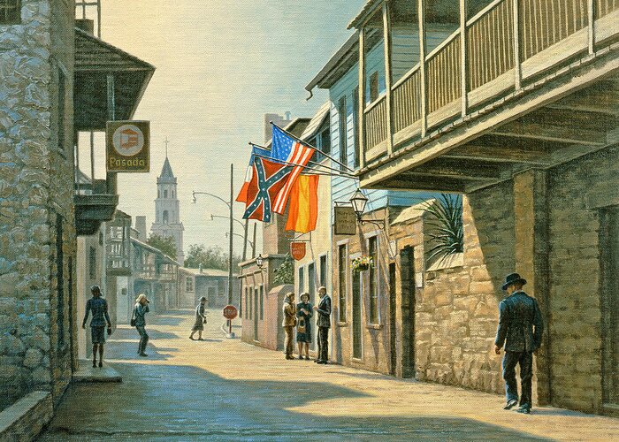 Landscape Greeting Card featuring the painting Saint Augustine Street  by Paul Krapf