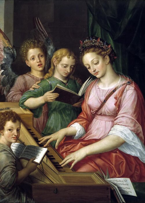 Michiel Coxcie Greeting Card featuring the painting Saint Cecilia by Michiel Coxcie