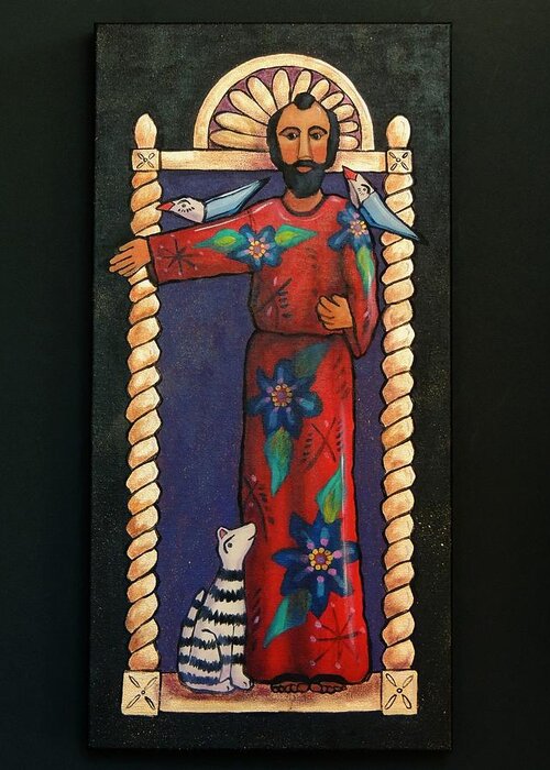  Folk Art St. Francis Greeting Card featuring the painting Saint Francis by Candy Mayer