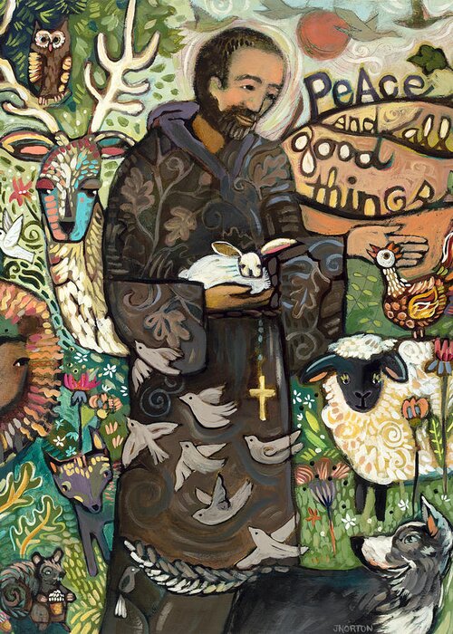 Jen Norton Greeting Card featuring the painting Saint Francis by Jen Norton