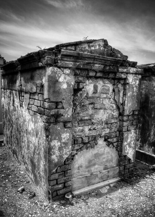 Saint Louis Cemetery Number 1 Greeting Card featuring the photograph Saint Louis Cemetery No. 1 Brick Grave in Black and White by Greg and Chrystal Mimbs