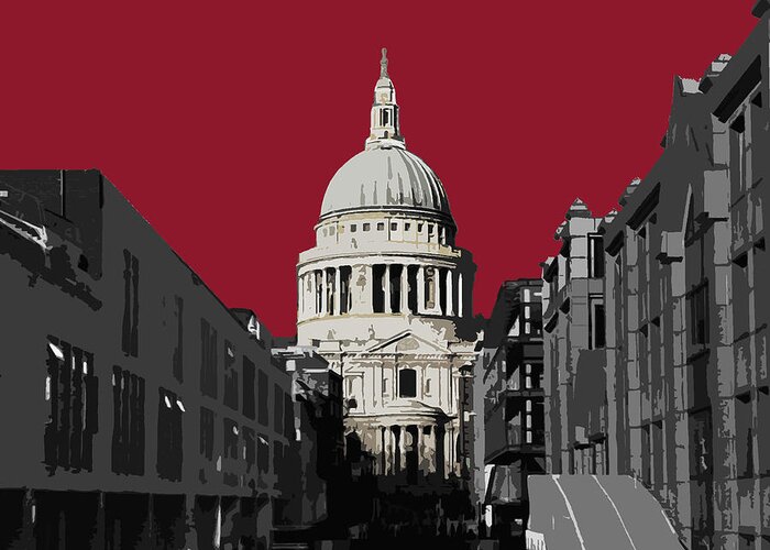 Eye Greeting Card featuring the mixed media Saint Pauls - Blazing RED by Big Fat Arts