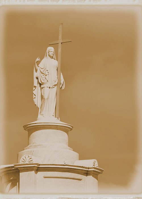 Monument Greeting Card featuring the photograph Saint with a Cross by Nadalyn Larsen