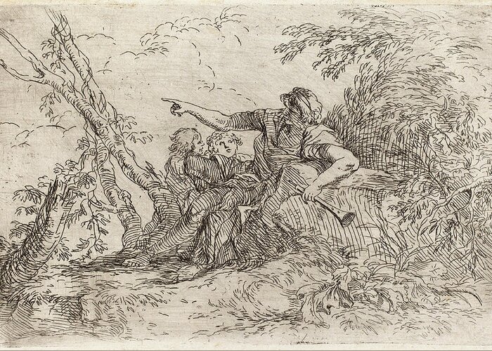 Salvator Greeting Card featuring the drawing Salvator Rosa Italian, 1615 - 1673, Shepherd In A Landscape by Quint Lox