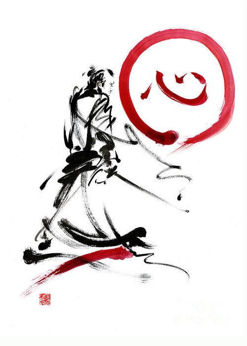 Samurai Enso Zen Painting Greeting Card featuring the painting Samurai Enso Zen Painting, Samurai Calligraphy Poster, Samurai Design, Samurai Home Decor by Mariusz Szmerdt