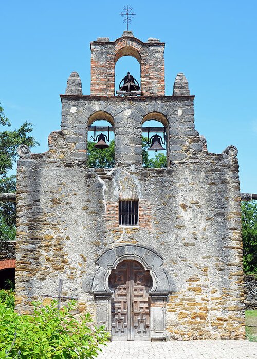 Travelpixpro San Antonio Greeting Card featuring the photograph San Antonio Missions National Historical Park Mission Espada Three Bells Chapel by Shawn O'Brien