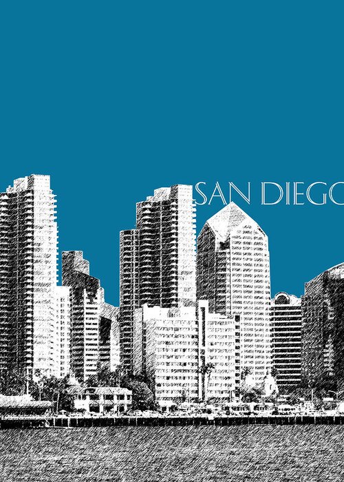 Architecture Greeting Card featuring the digital art San Diego Skyline 1 - Steel by DB Artist