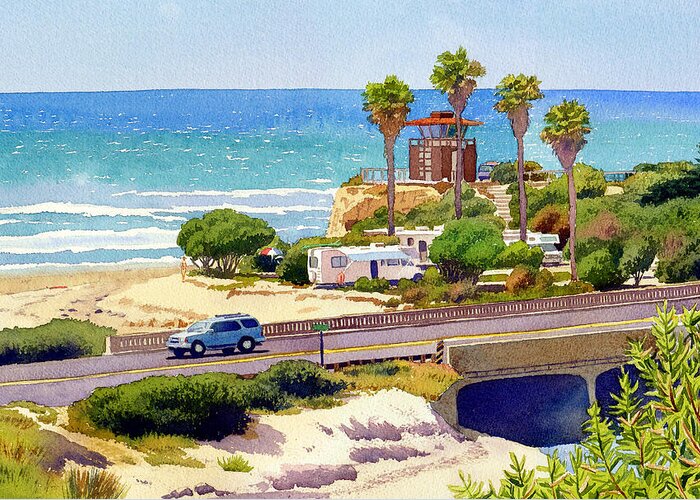 San Elijo Greeting Card featuring the painting San Elijo Campground Cardiff by Mary Helmreich