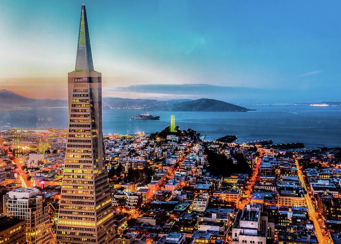 San Francisco Greeting Card featuring the photograph San Francisco Blue Hour Skyline by (c) Swapan Jha