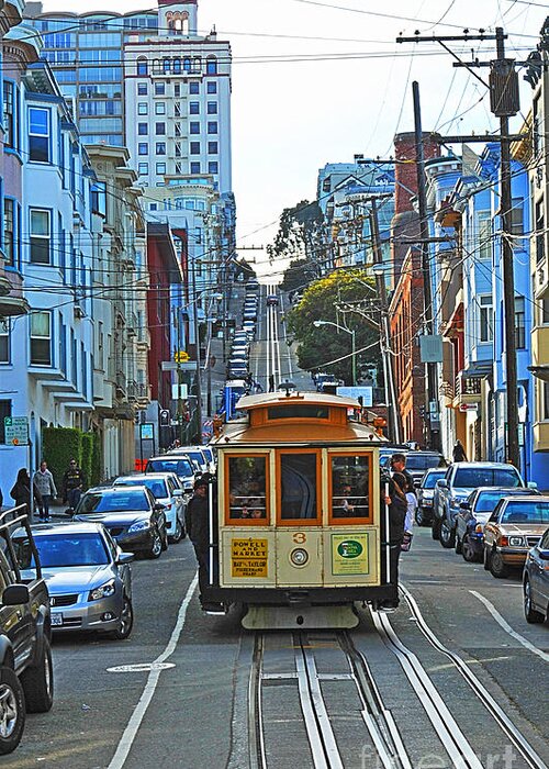 San Francisco Cable Car To Powell And Market Streets Greeting Card featuring the photograph San Francisco Cable Car to Powell and Market Streets by Artist and Photographer Laura Wrede