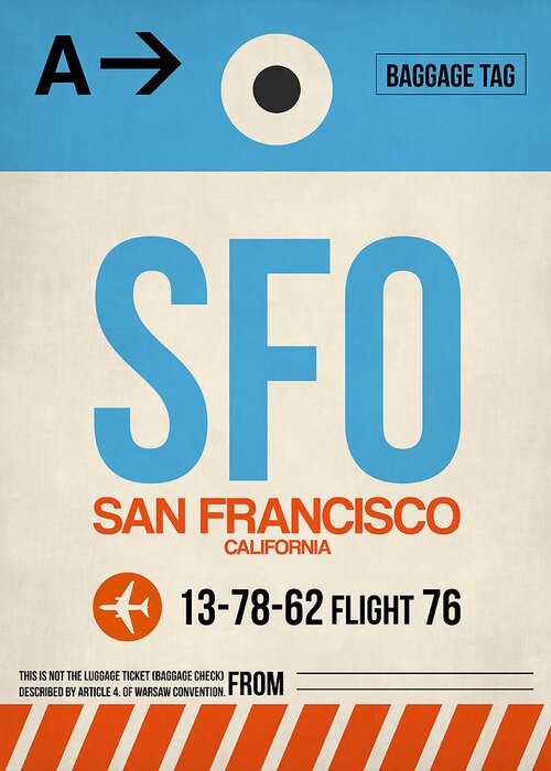 San Francisco Greeting Card featuring the digital art San Francisco Luggage Tag Poster 1 by Naxart Studio