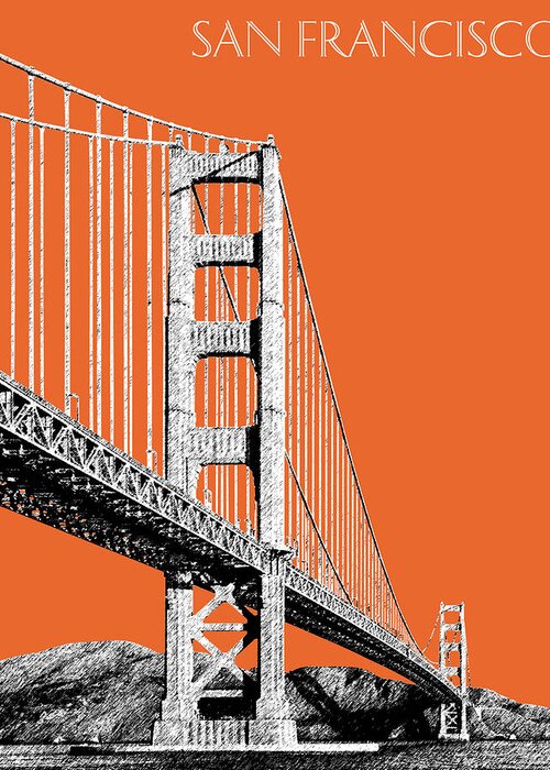 Architecture Greeting Card featuring the digital art San Francisco Skyline Golden Gate Bridge 2 - Coral by DB Artist