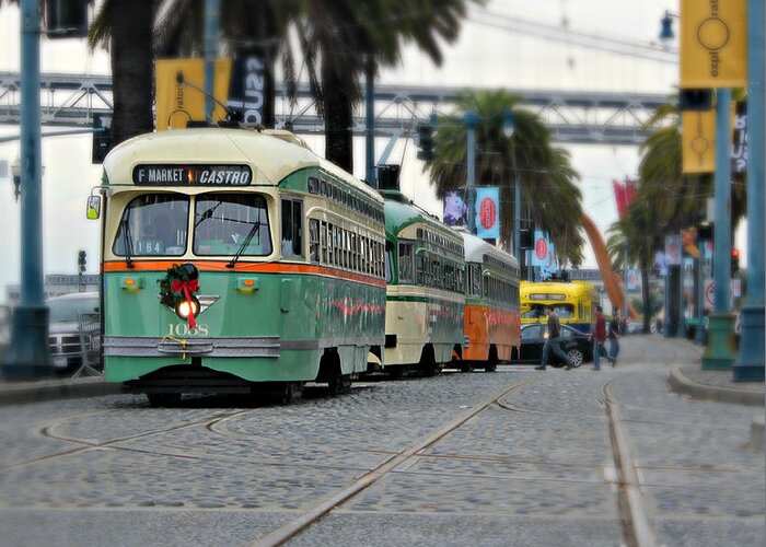 San Francisco Greeting Card featuring the photograph San Francisco Trolleys by Steve Natale