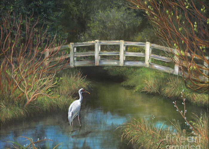 Sandhill Crane Greeting Card featuring the painting Sandhill Crane at Spring Creek by Jeanette French