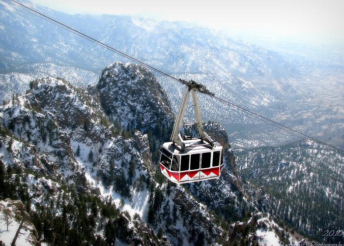 Sandia Peak Tramway Greeting Card featuring the photograph Sandia Tram Above the Snowy Peaks by Aaron Burrows