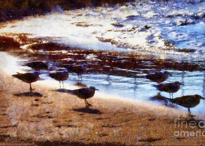 Birds Greeting Card featuring the photograph Sandpiper Brigade by Janine Riley