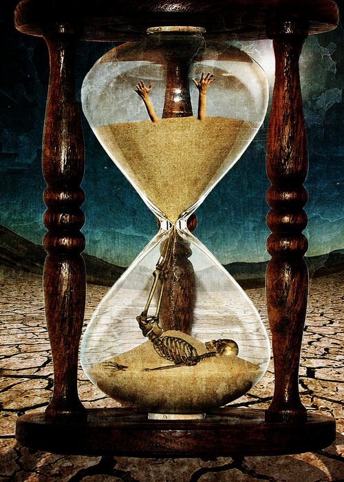 Clock Greeting Card featuring the digital art Sands of Time ... Memento Mori by Marian Voicu