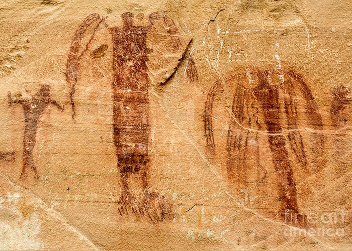 Angels Greeting Card featuring the photograph Sandstone Angels - Buckhorn Wash Pictograph Panel - Utah by Gary Whitton