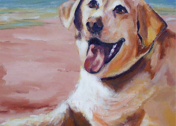 Dog Portrait Greeting Card featuring the painting Sandy Bell by Jodie Marie Anne Richardson Traugott     aka jm-ART