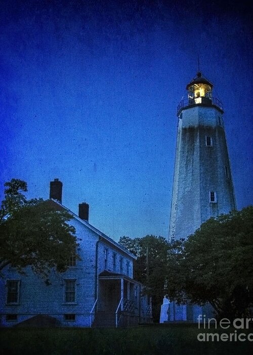 Lighthouse Greeting Card featuring the photograph Sandy Hook Lighthouse at Twilight by Debra Fedchin