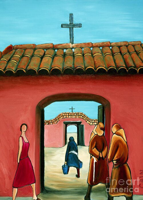 Santa Fe New Mexico Greeting Card featuring the painting Santa Fe Church by William Cain