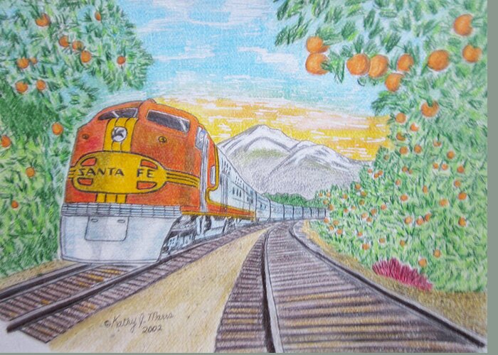 Santa Fe Greeting Card featuring the painting Santa Fe Super Chief Train by Kathy Marrs Chandler