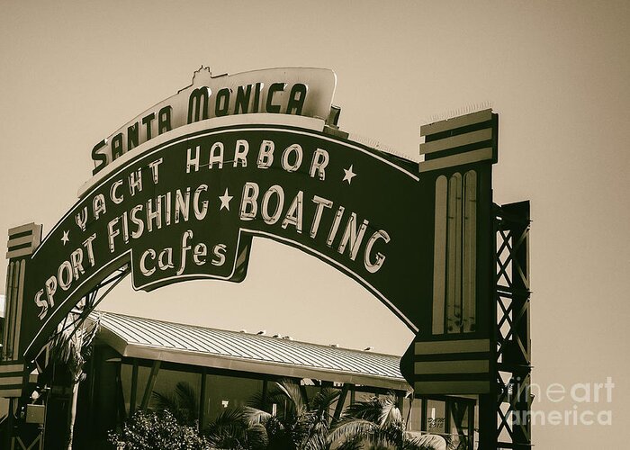 Santa Monica Greeting Card featuring the photograph Santa Monica Pier Sign by David Millenheft