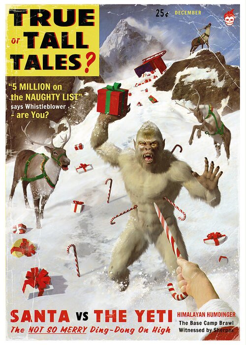 Pulp Greeting Card featuring the painting Santa vs the Yeti by Alex Tomlinson