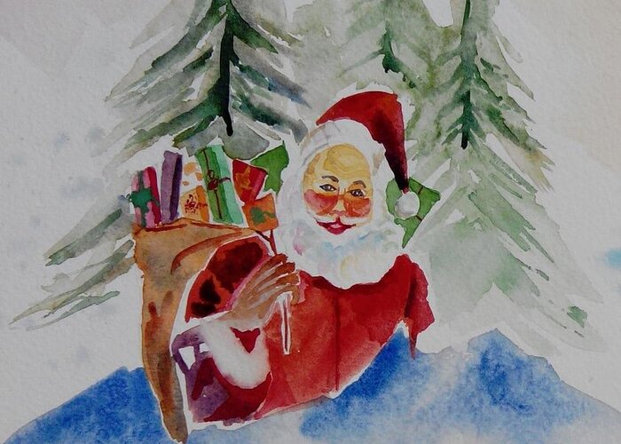 Santa Greeting Card featuring the painting Santa with gifts by Geeta Yerra
