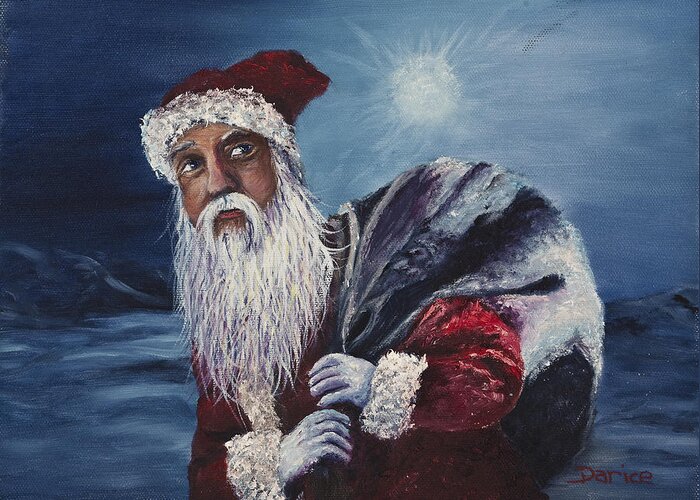 Christmas Greeting Card featuring the painting Santa With His Pack by Darice Machel McGuire