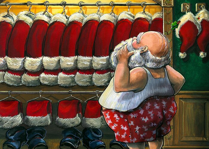 Janet Stever Greeting Card featuring the painting Santa's Closet by Janet Stever